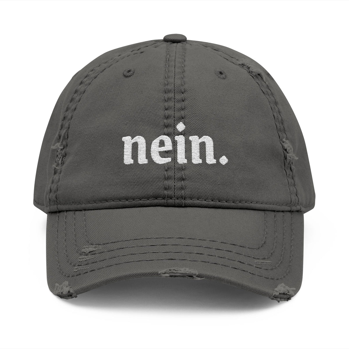 Nein. Embroidered Distressed Dad Hat — Vintage German Humor Cap