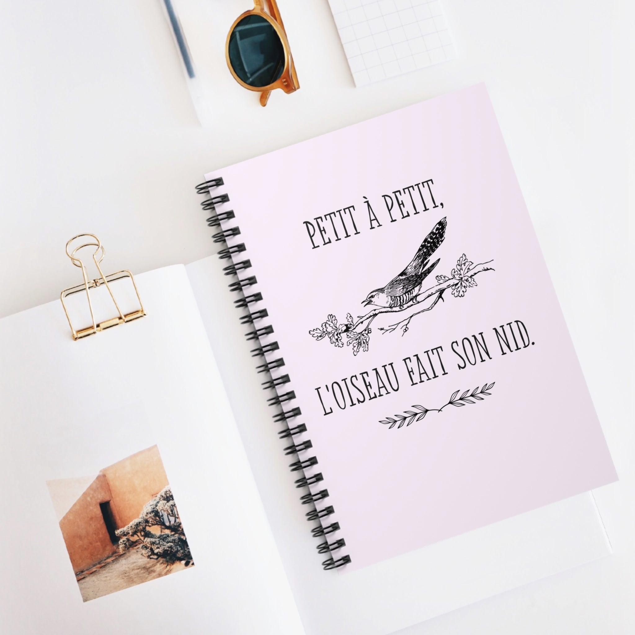 Petit à Petit French Quote bird spiral notebook | Ruled Journal