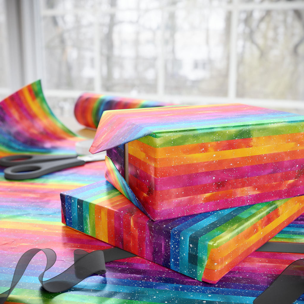 Bespattered Facade Rainbow Stripes Wrapping Paper | Three Sizes | Glossy or Matte