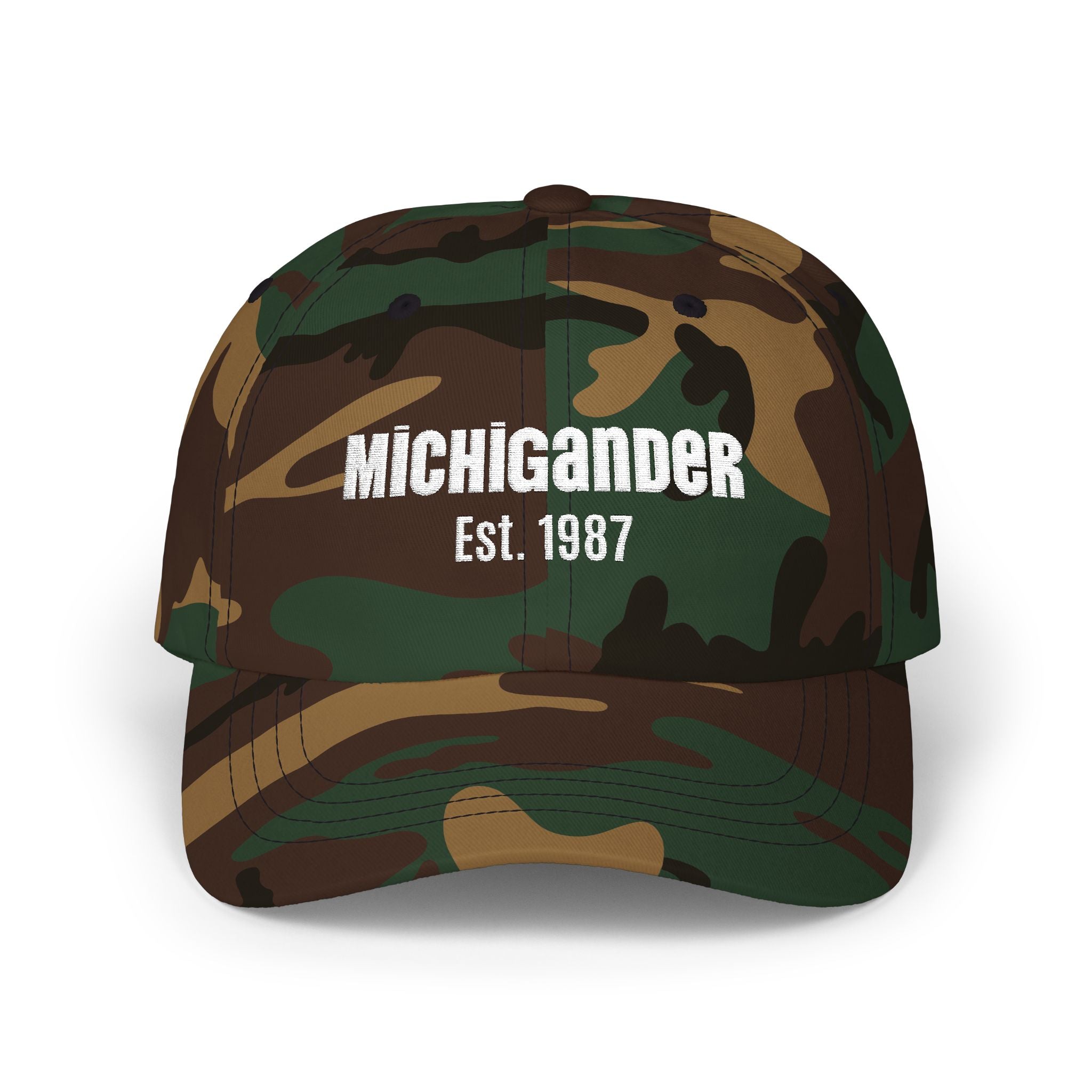 Customizable Michigander Est. 1987 Dad Cap, embroidered