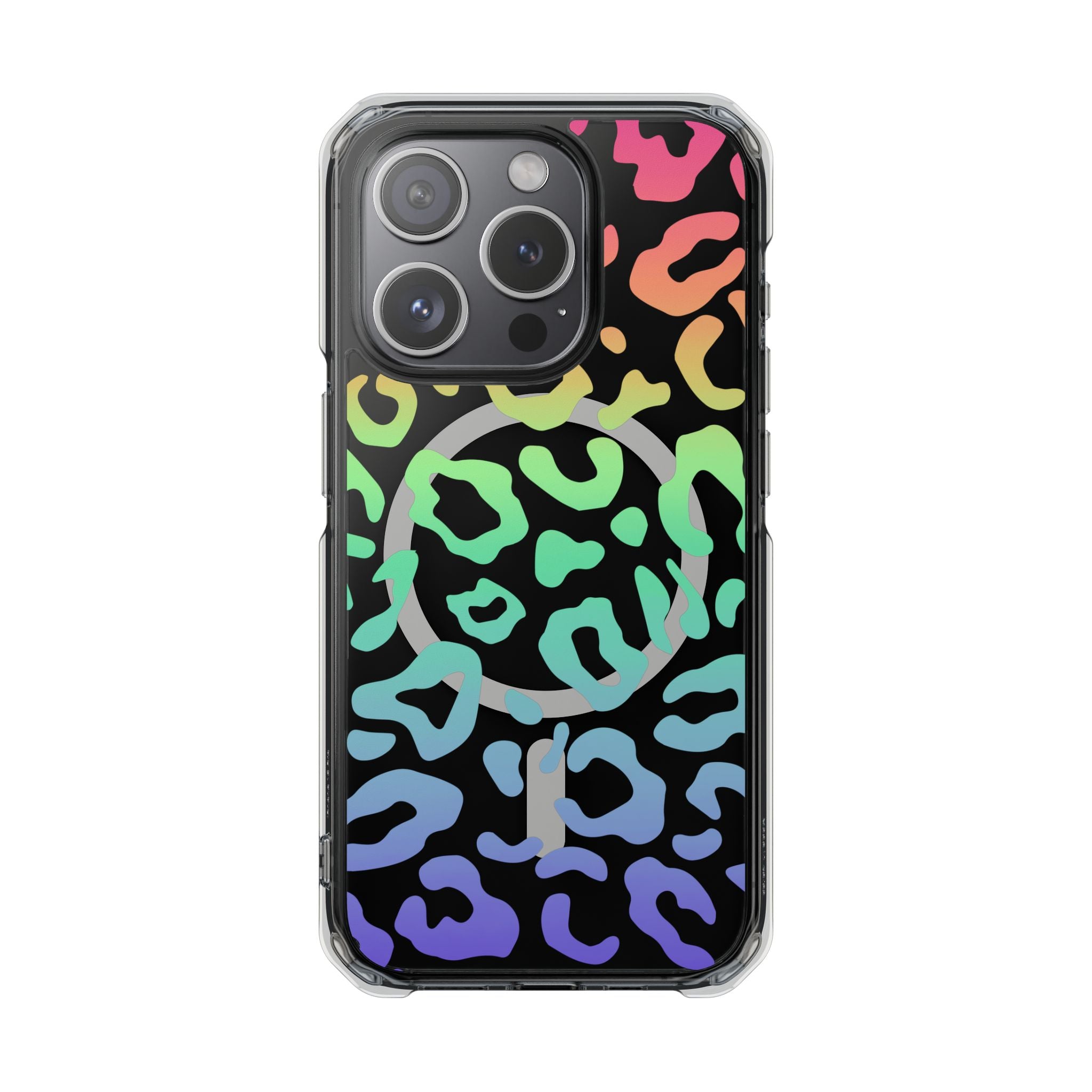 Bespattered Facade Bright Rainbow Leopard MagSafe Clear Impact Case