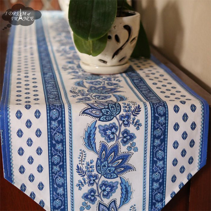 16x72" Lisa White Acrylic-Coated Cotton Provence Table Runner by Le Cluny Table runner La Vie Bien 16x72" Lisa White Acrylic-Coated Cotton Provence Table Runner by Le Cluny