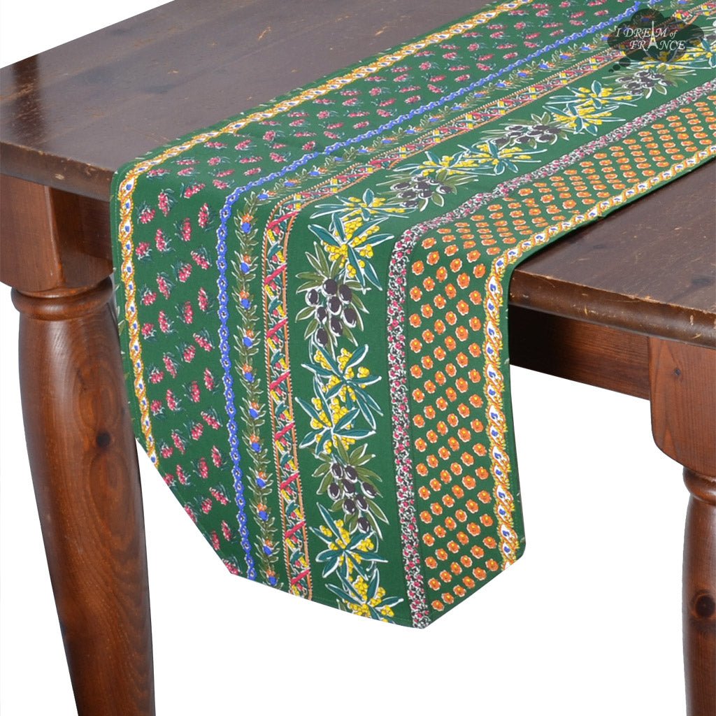 16x72" Olives Green Acrylic - Coated Cotton Provence Table Runner by Le Cluny Table runner La Vie Bien 16x72" Olives Green Acrylic - Coated Cotton Provence Table Runner by Le Cluny