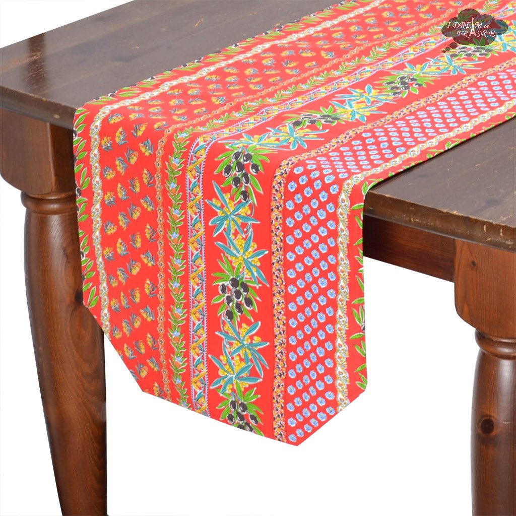 16x72" Olives Red Acrylic - Coated Cotton Provence Table Runner by Le Cluny Table runner La Vie Bien 16x72" Olives Red Acrylic - Coated Cotton Provence Table Runner by Le Cluny