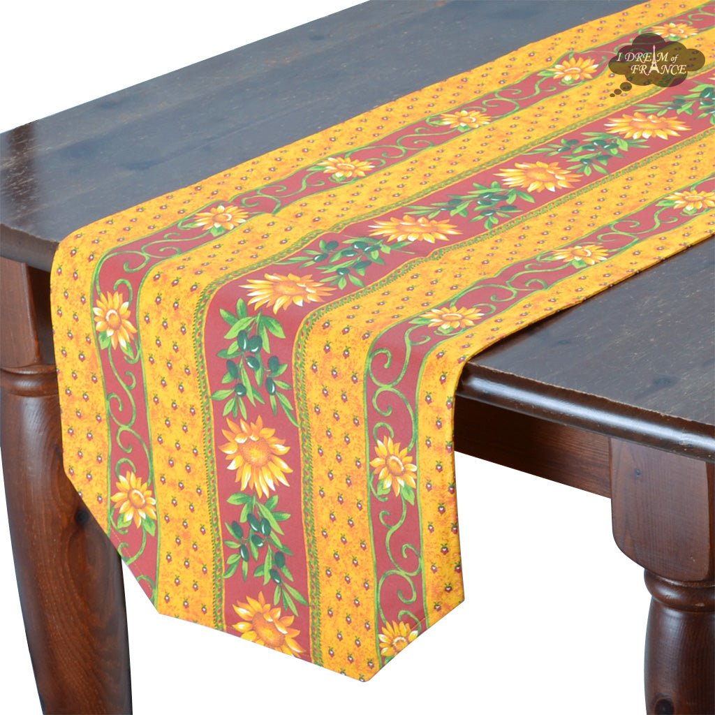 16x72" Sunflower Red Acrylic - Coated Cotton Provence Table Runner by Le Cluny Table runner La Vie Bien 16x72" Sunflower Red Acrylic - Coated Cotton Provence Table Runner by Le Cluny