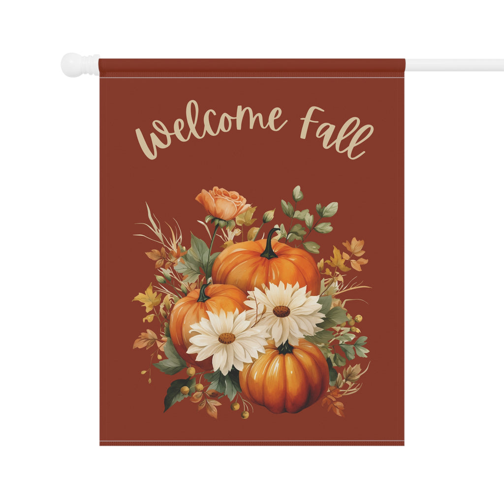 Welcome Fall Yard Flag with Floral Pumpkin Design