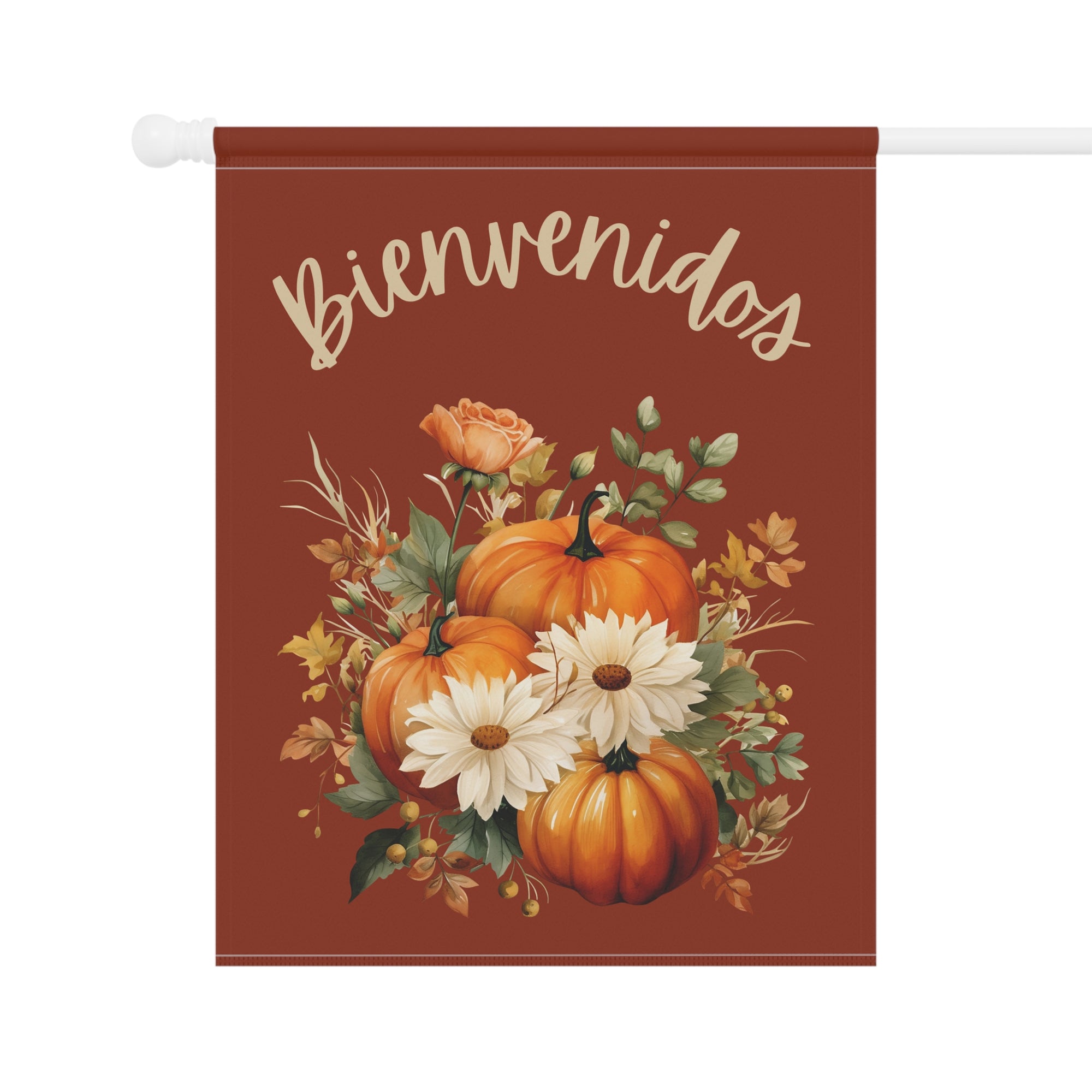 Bienvenidos Fall Yard Flag with Floral Pumpkin Design