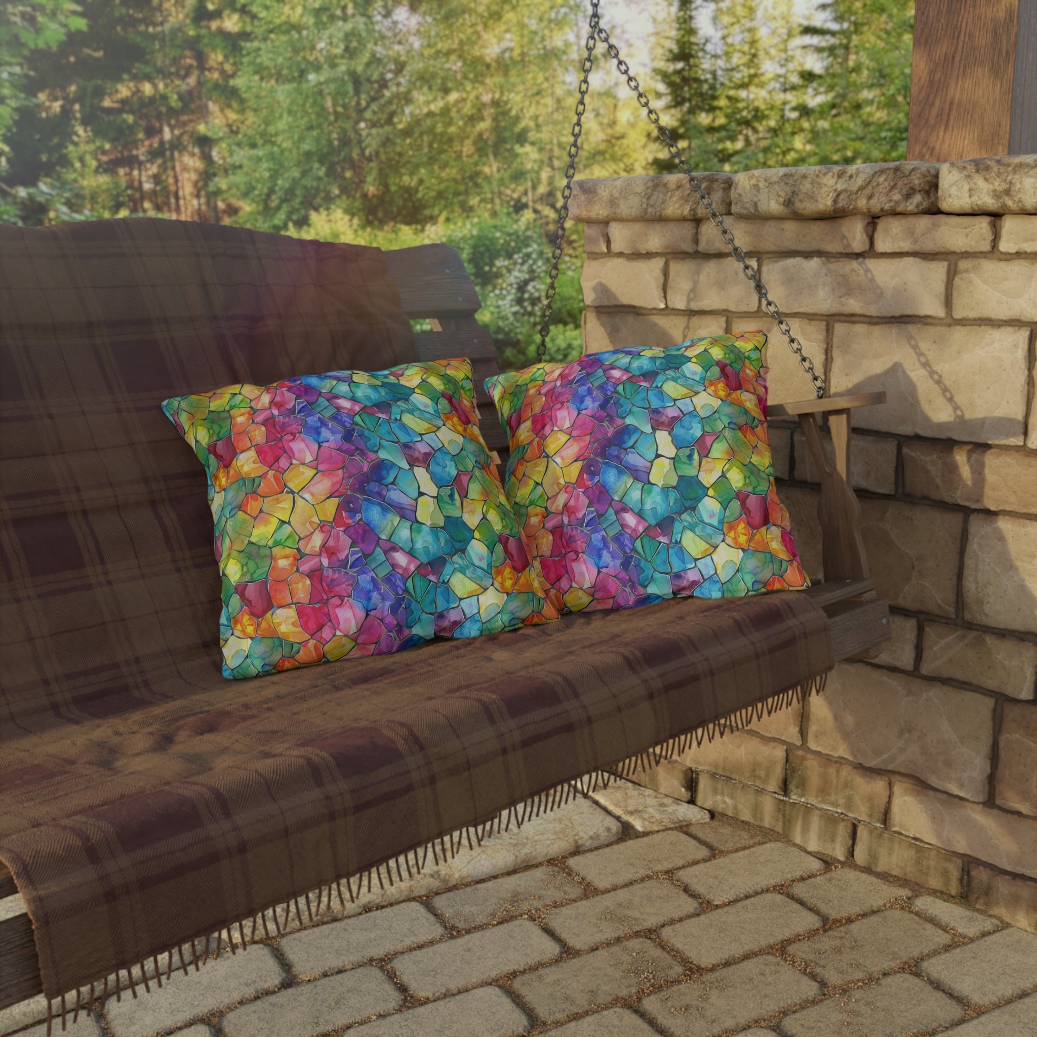 Bespattered Facade Rainbow Mosaic UV-Resistant Outdoor Pillows | 4 Sizes