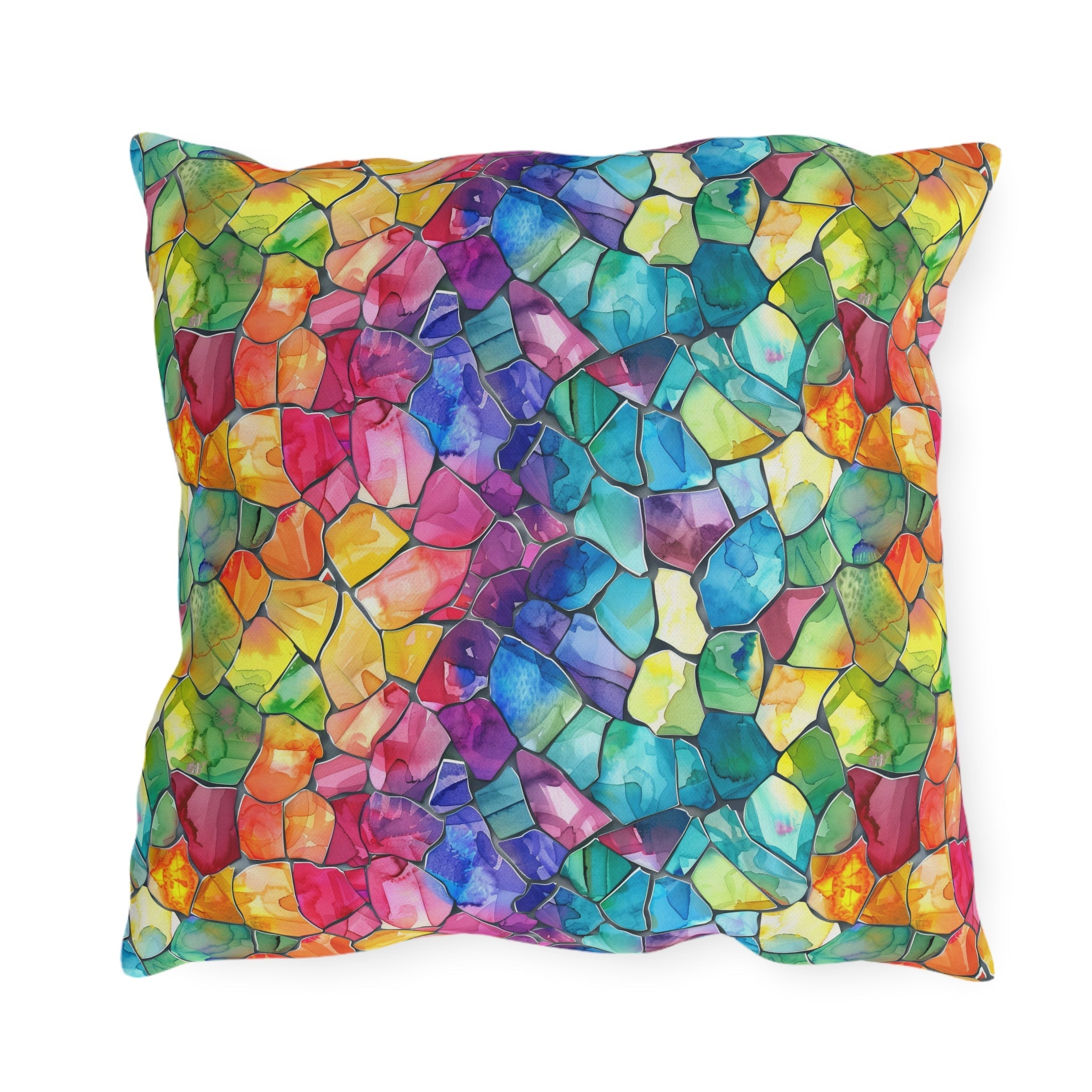 Bespattered Facade Rainbow Mosaic UV-Resistant Outdoor Pillows | 4 Sizes