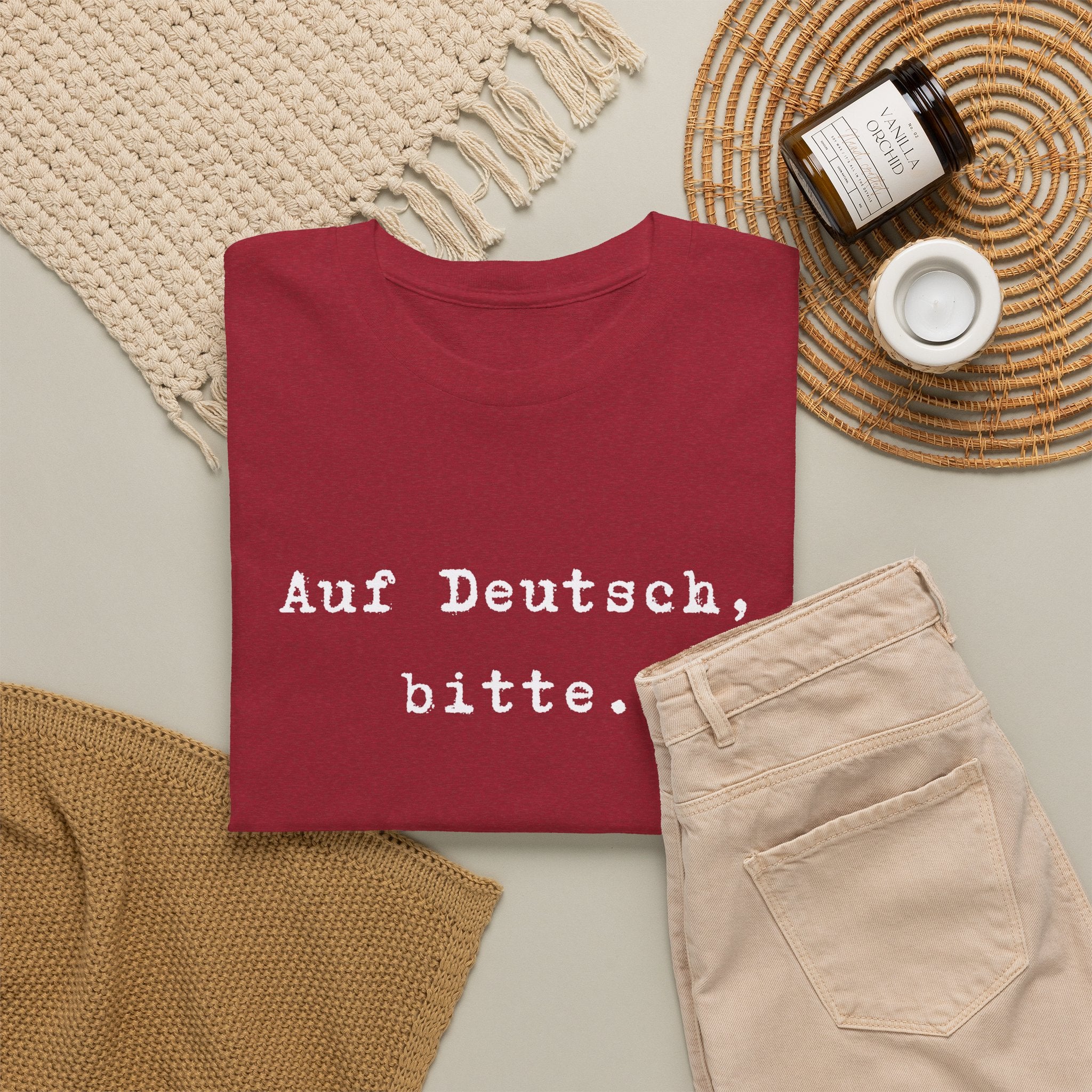 Auf Deutsch, bitte. German Language Tee Shirt, unisex top for German speakers