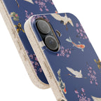 Eco friendly Koi & Crane Cherry Blossom Phone Case, Biodegradable Case