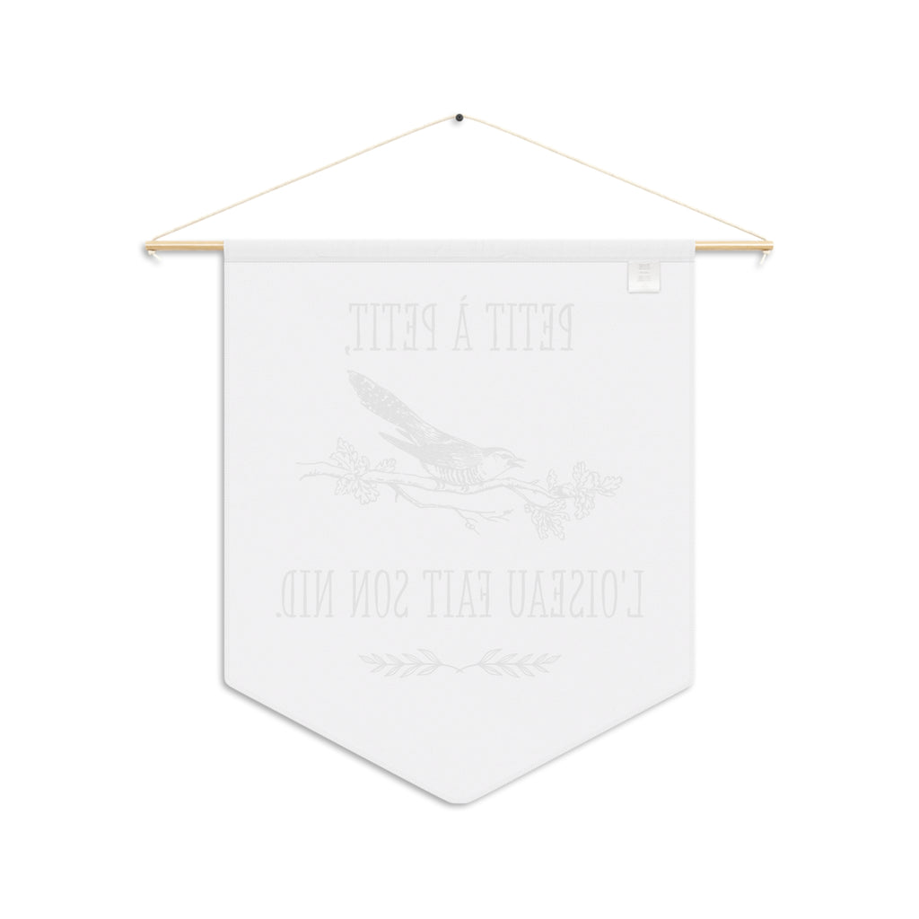 French Bird Pennant Wall Banner – “Petit à Petit, L'oiseau Fait Son Nid” Decorative Flag