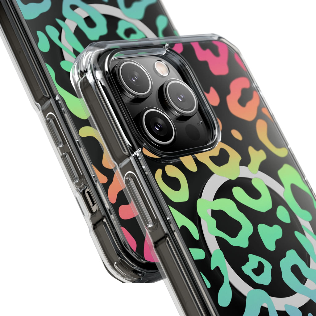 Bespattered Facade Bright Rainbow Leopard MagSafe Clear Impact Case
