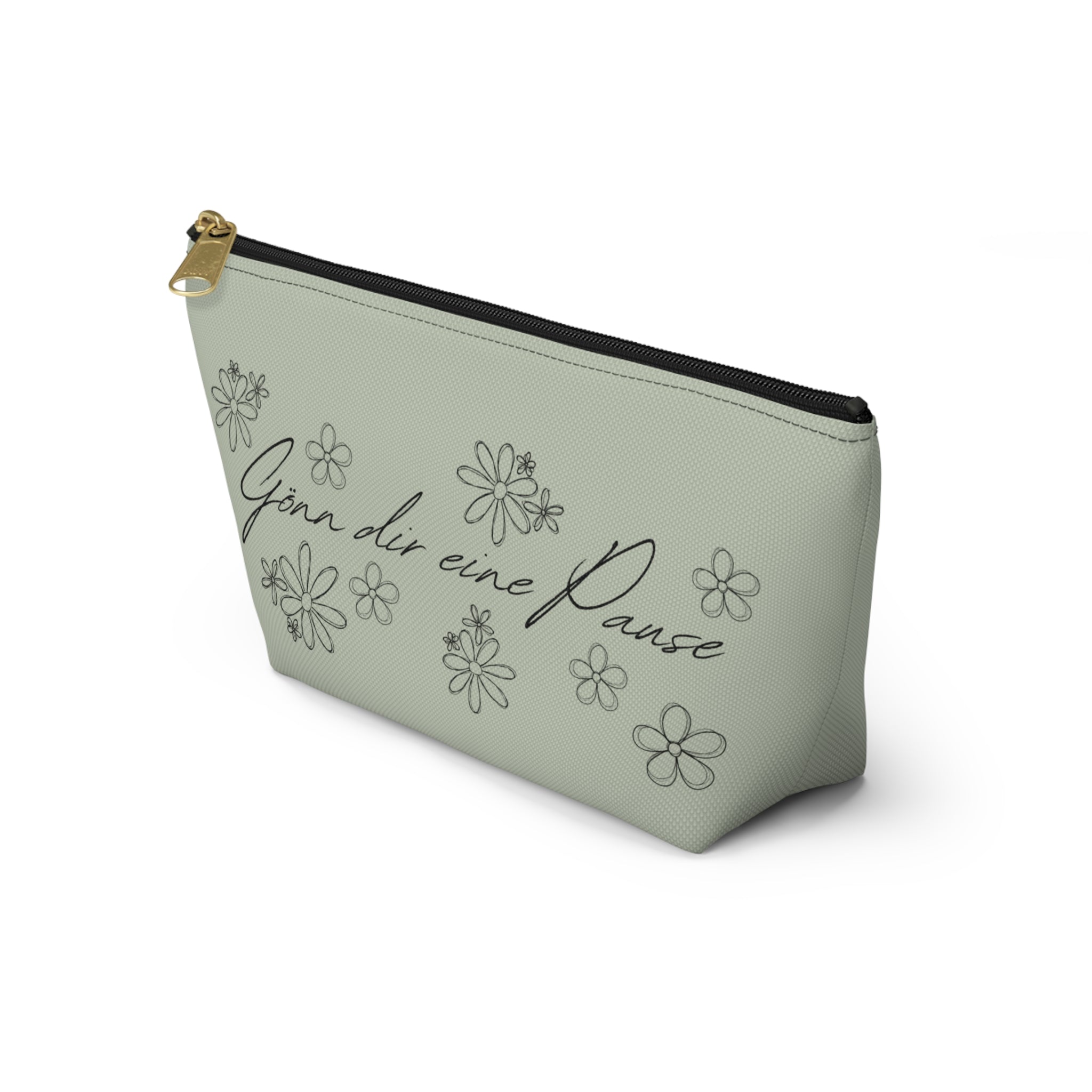 Gönn dir eine Pause Floral Makeup Bag, German mental health Accessory Pouch
