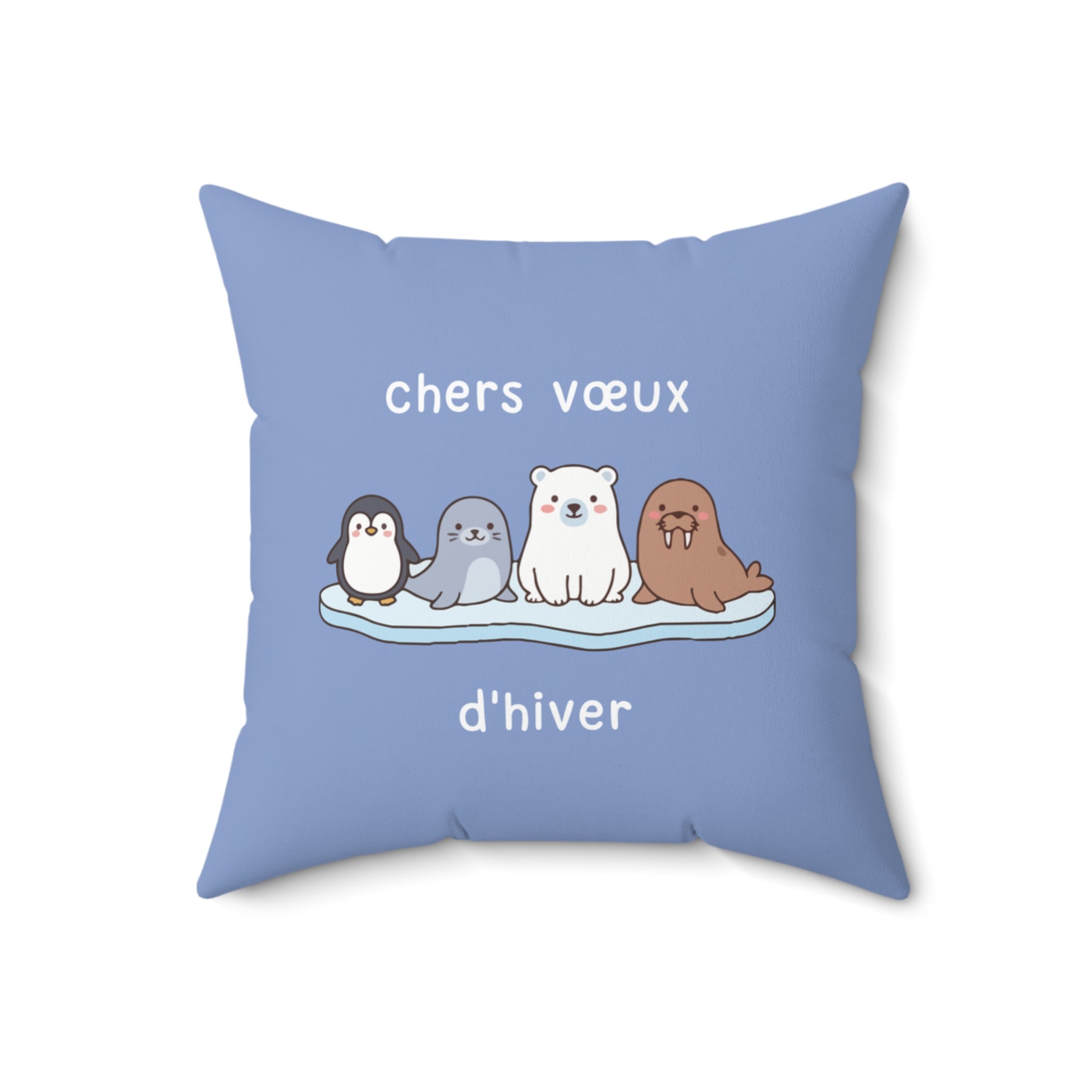 French chers vœux d'hiver Decorative Throw Winter Wishes Pillow, Cute Arctic Animals