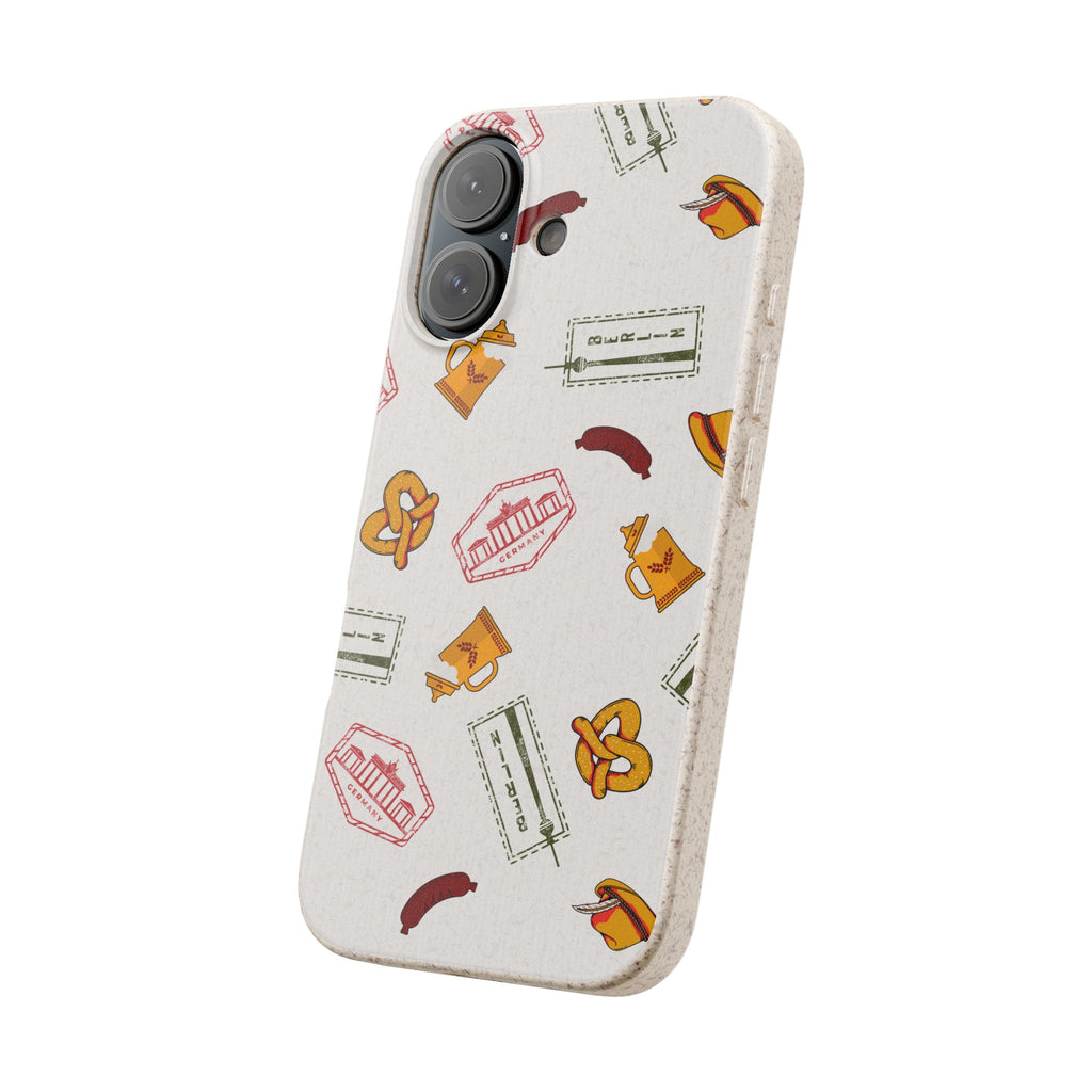 Biodegradable Phone Case with German goodies (Bavarian Pretzels, Beer Steins, hats, Fernsehturm tower & Berlin Stamps)