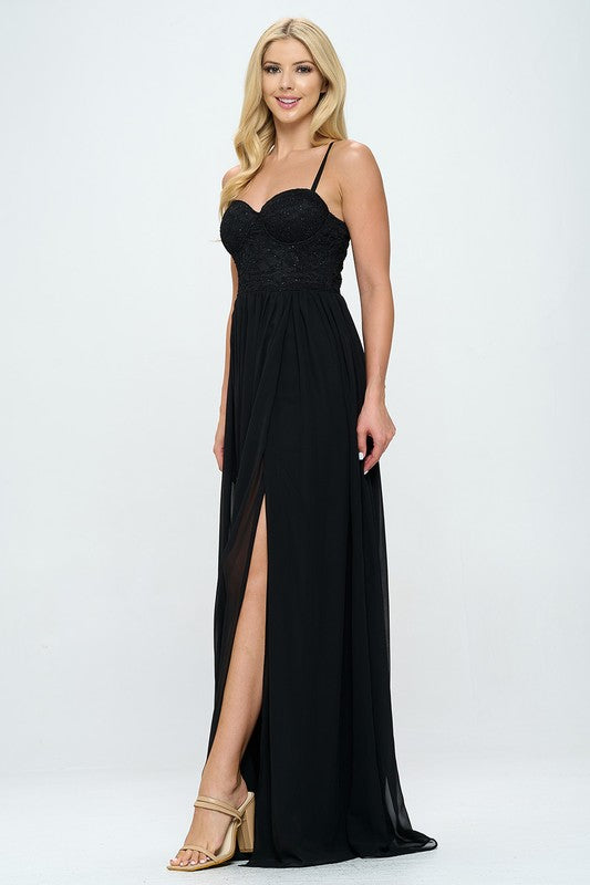 Lace Detail Bustier Floor Length Maxi Dress