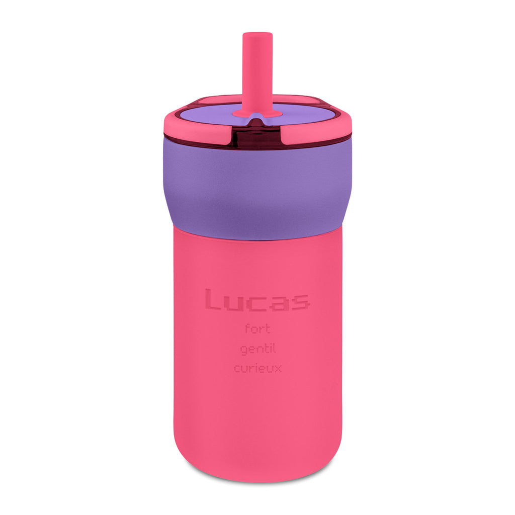 Customized engraved French Kids' name and adjectives Leakproof Straw Tumbler – Personalized Engraved 12oz Spill‑Proof Cup with pixelated font