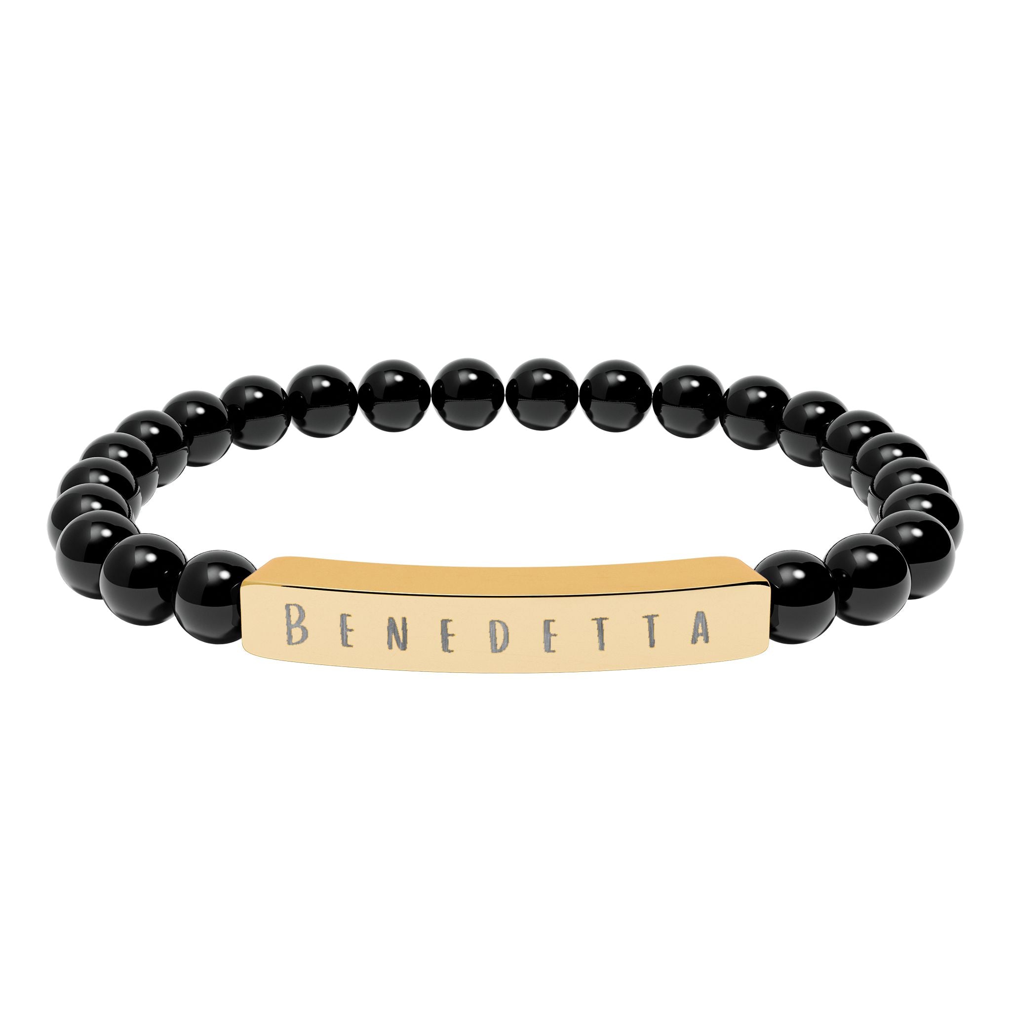 Benedetta (Blessed) Engraved Natural Stone Stretch Bar Bracelet — Italian Beaded Bracelet