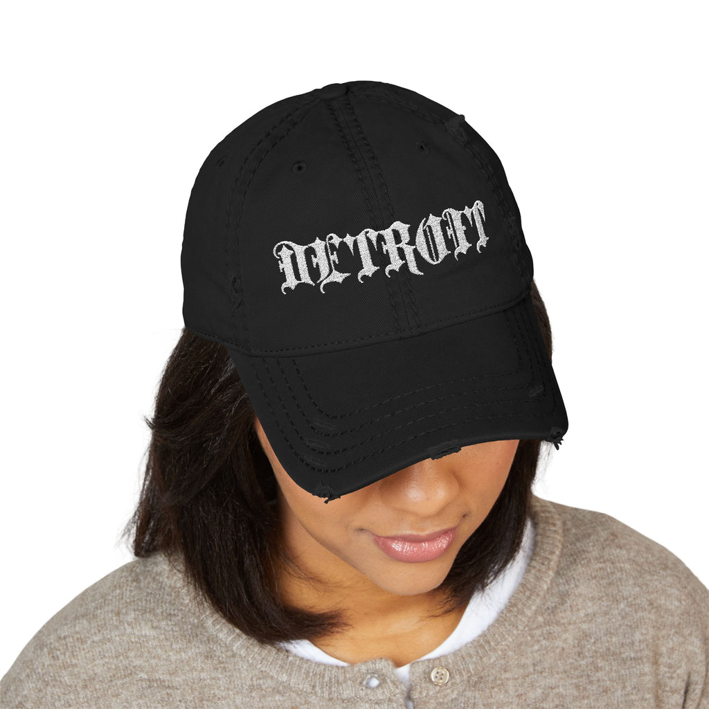 Embroidered Distressed Detroit Hat