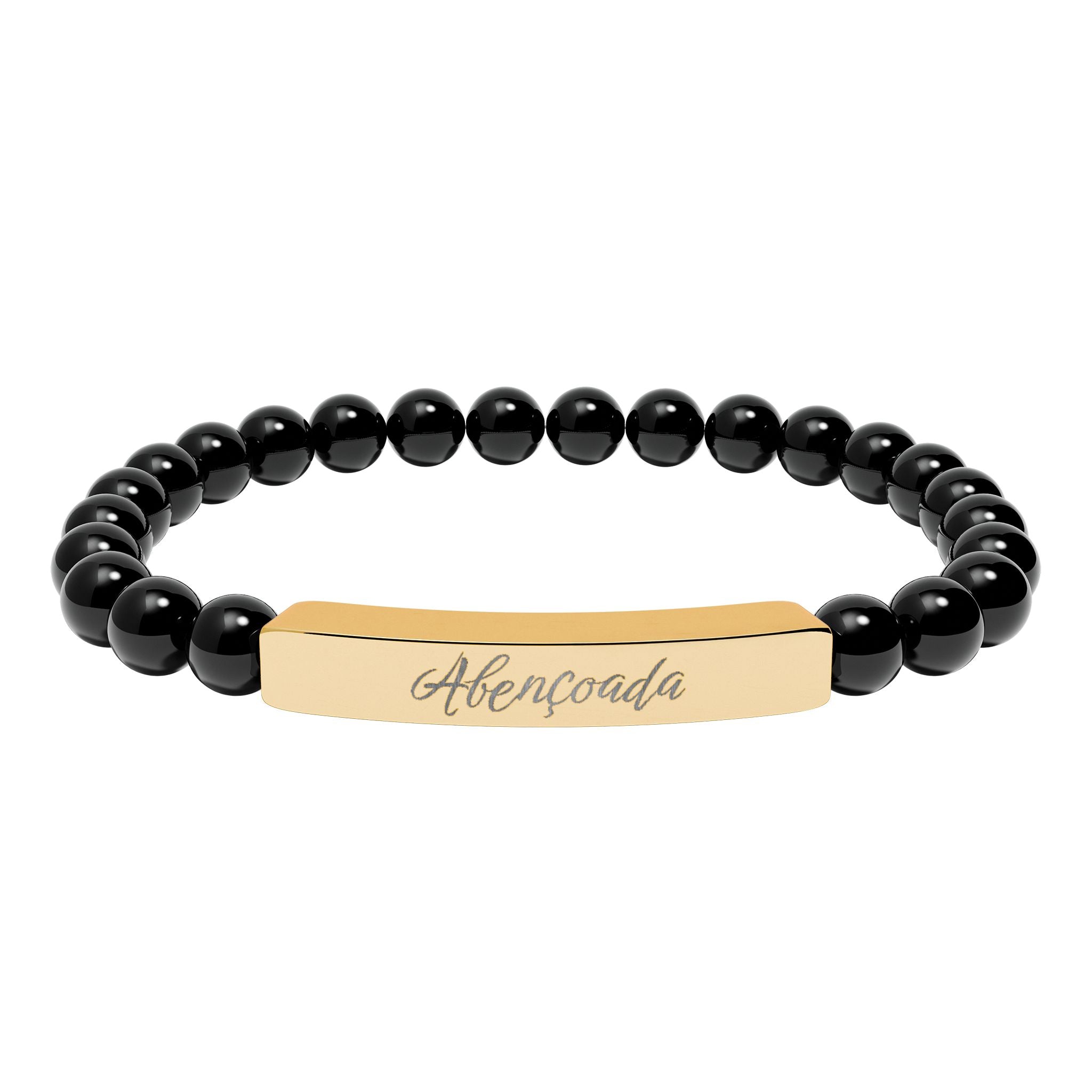 Abençoada Portuguese Blessed Engraved Natural Stone Bead Bracelet, Bar Stretch Bracelet