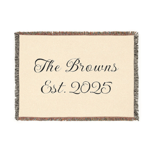 Couverture tissée personnalisée avec nom de famille et année, personnalisée avec votre nom de famille et l'année de votre choix, personnalisée, lettres cursives