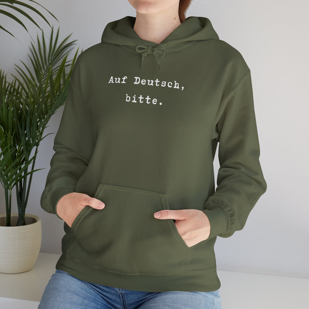 Auf Deutsch bitte Hoodie, Minimal Text Design, German Phrase Pullover