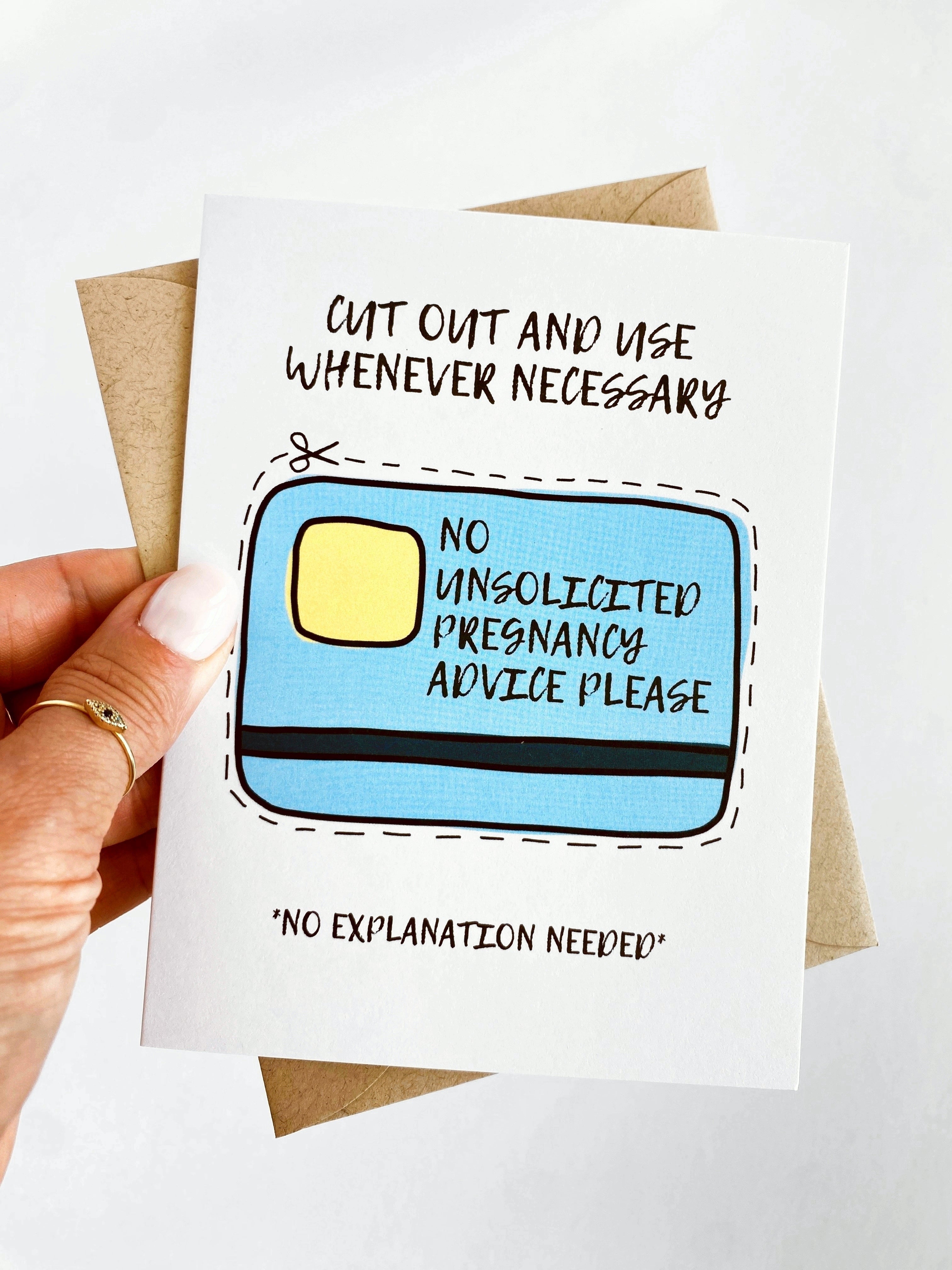 Funny Pregnancy Card – “No Unsolicited Pregnancy Advice” New Mom or Dad Card by Five Dot Post