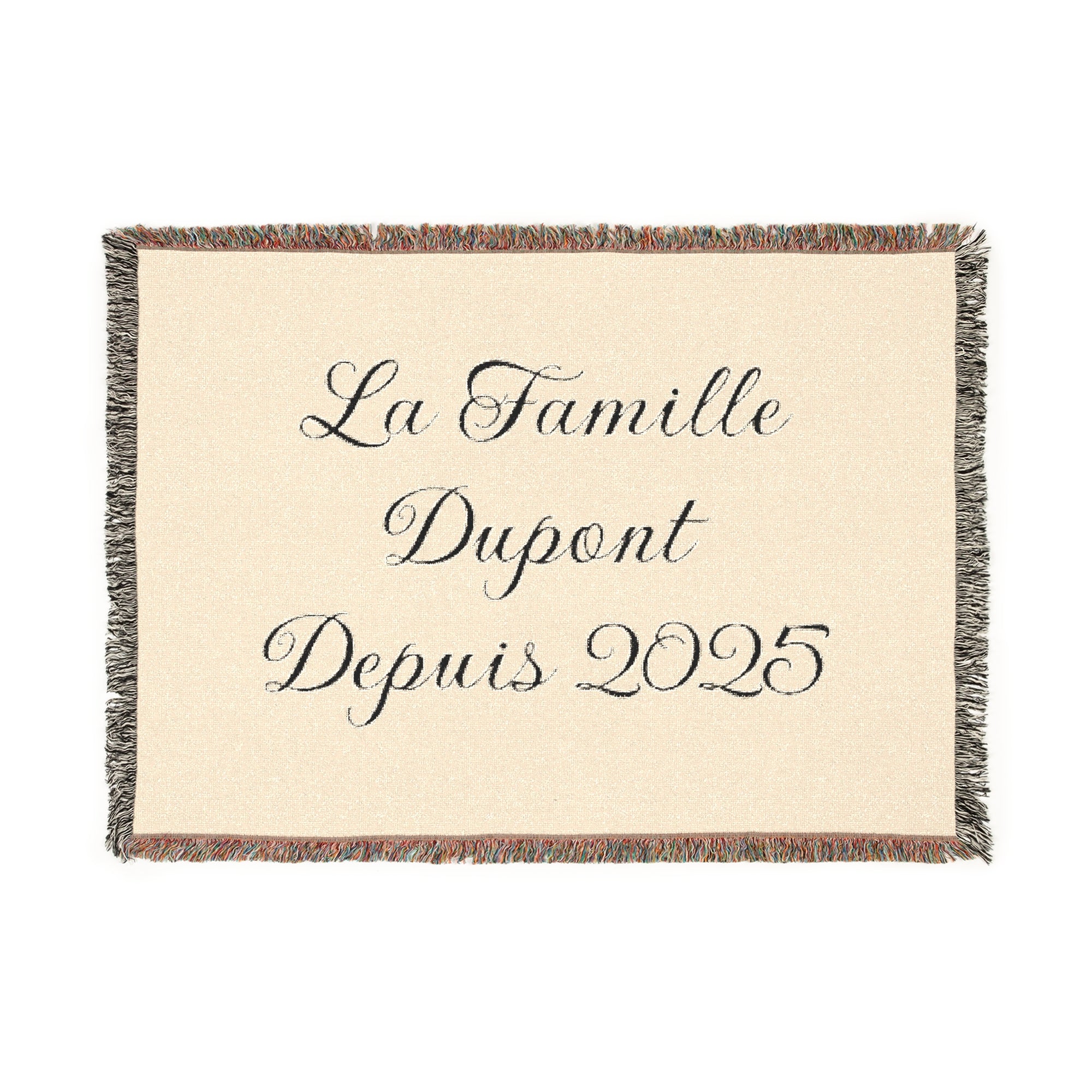 Couverture tissée personnalisée avec nom de famille et année