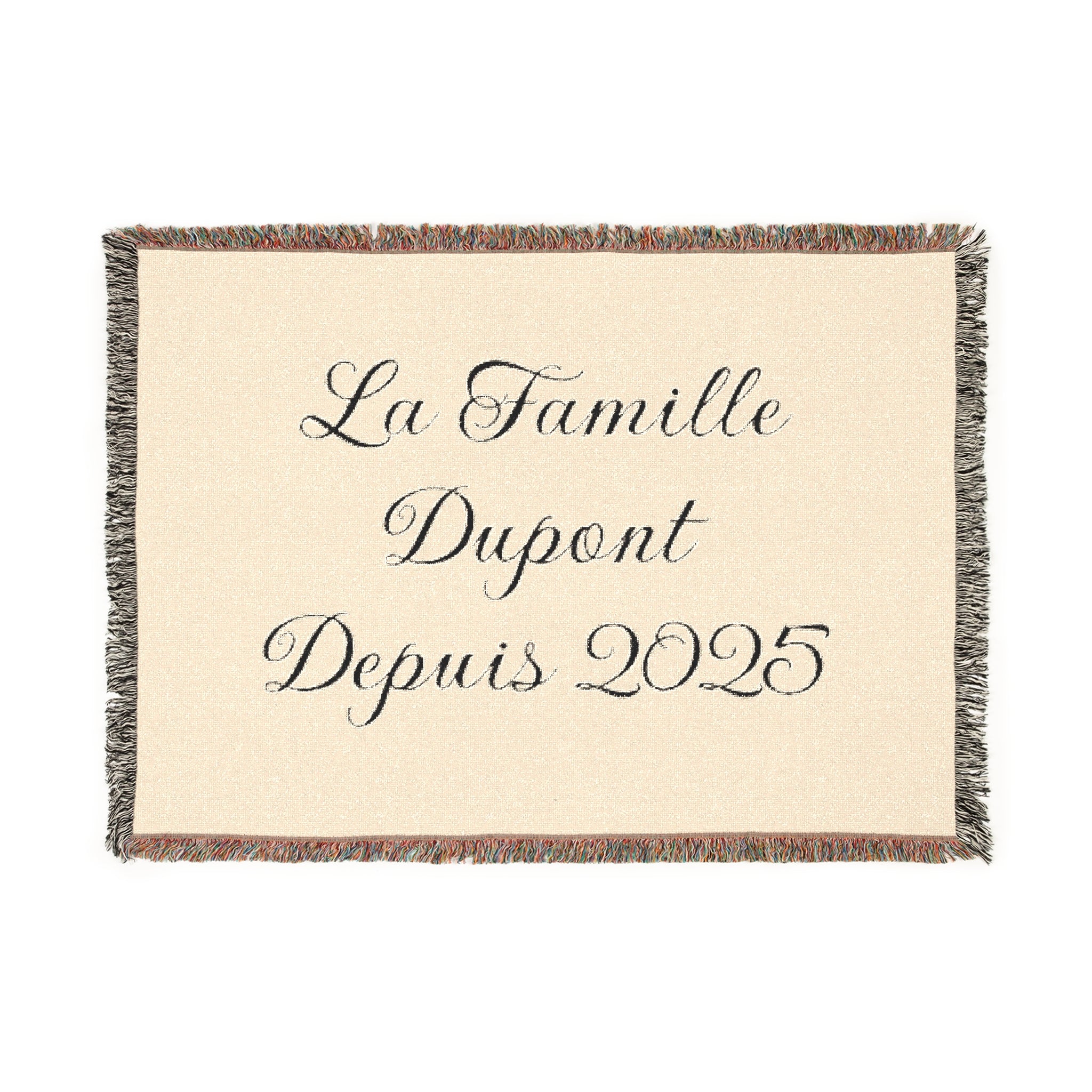 Couverture tissée personnalisée avec nom de famille et année