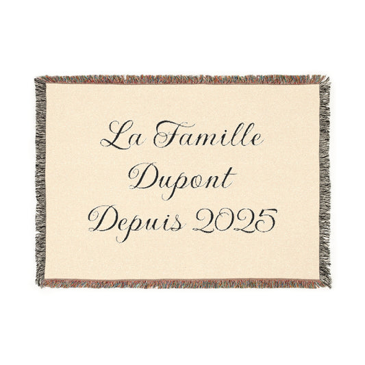 Couverture tissée personnalisée avec nom de famille et année