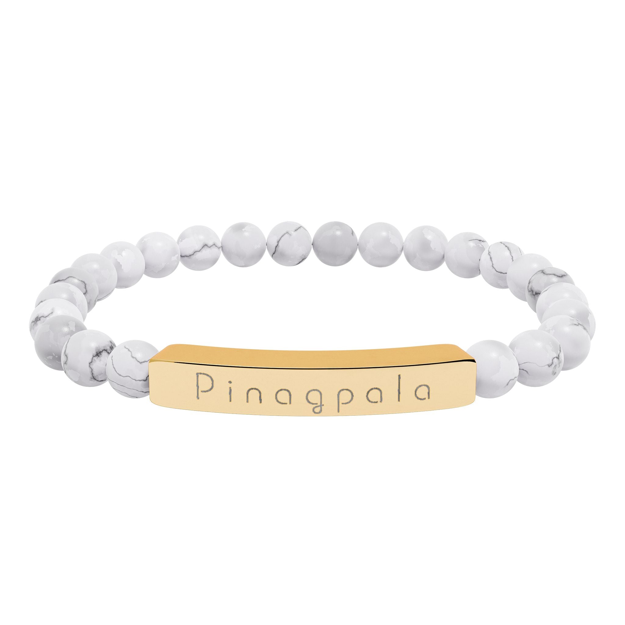Pinagpala Filipino/Tagalog Blessed Engraved Natural Stone Bead Bracelet, Bar Stretch Bracelet