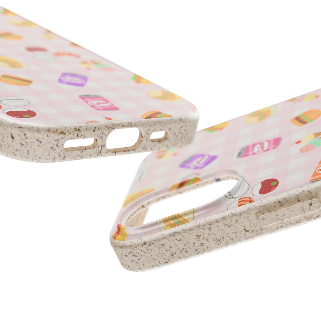 Kawaii foodie picnic eco Biodegradable Phone Case — Pink Picnic Snack Pattern Eco-Friendly iPhone Cover