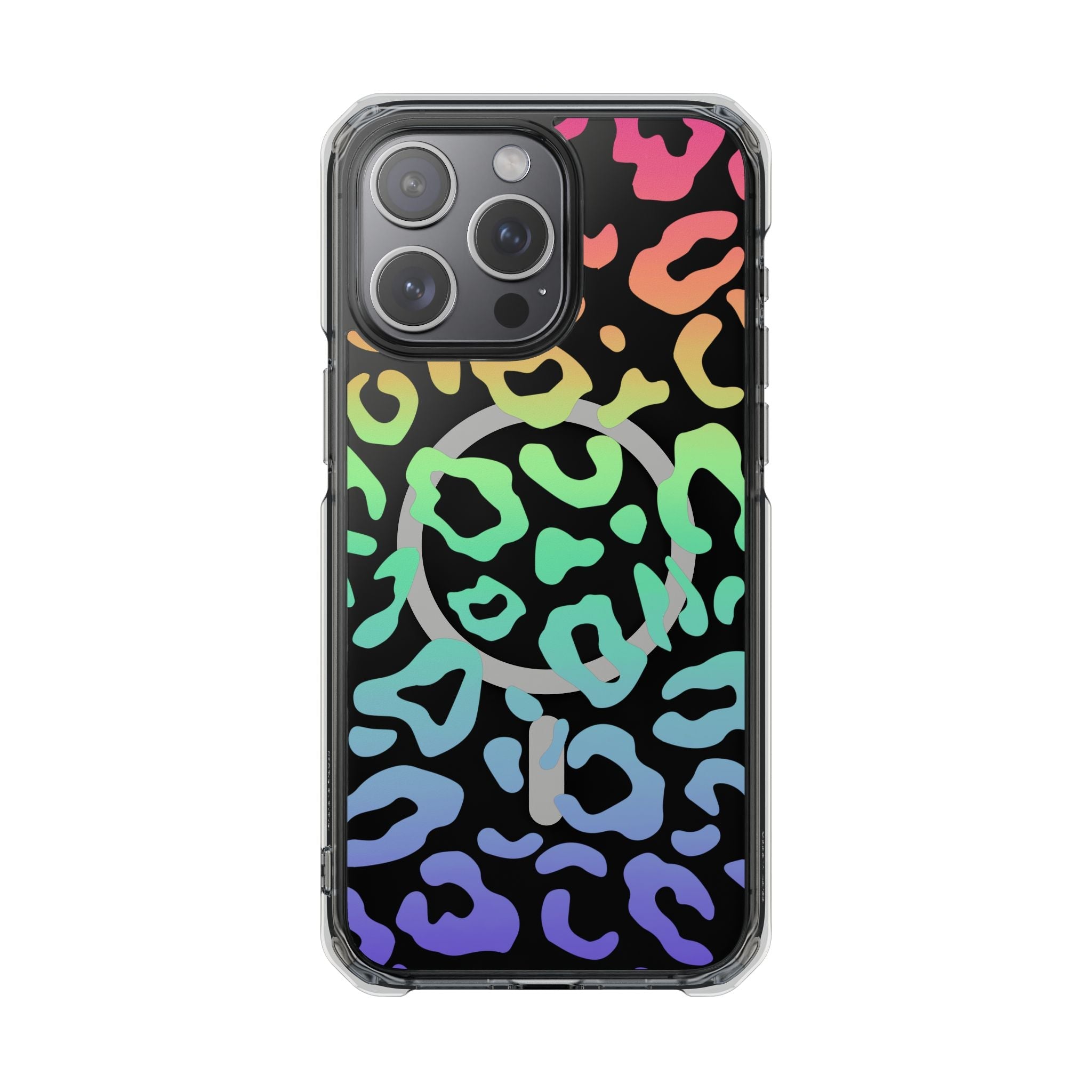 Bespattered Facade Bright Rainbow Leopard MagSafe Clear Impact Case