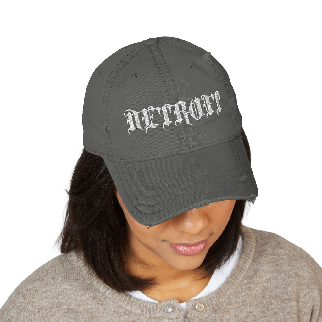 Embroidered Distressed Detroit Hat