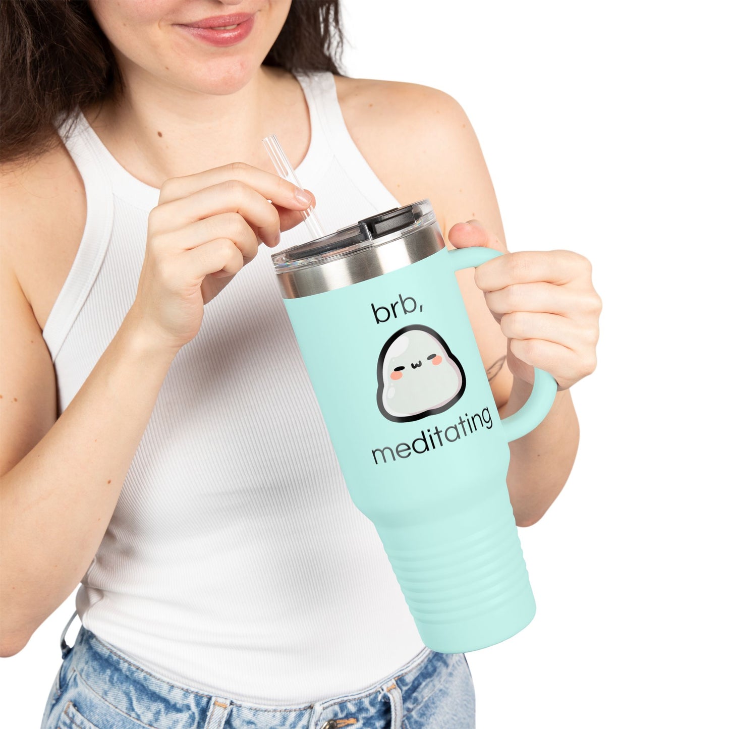 brb, meditating Insulated Travel Mug, 40oz
