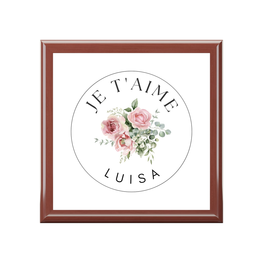 Personalized Je t'aime Wooden Jewelry Box, Custom French Keepsake Box