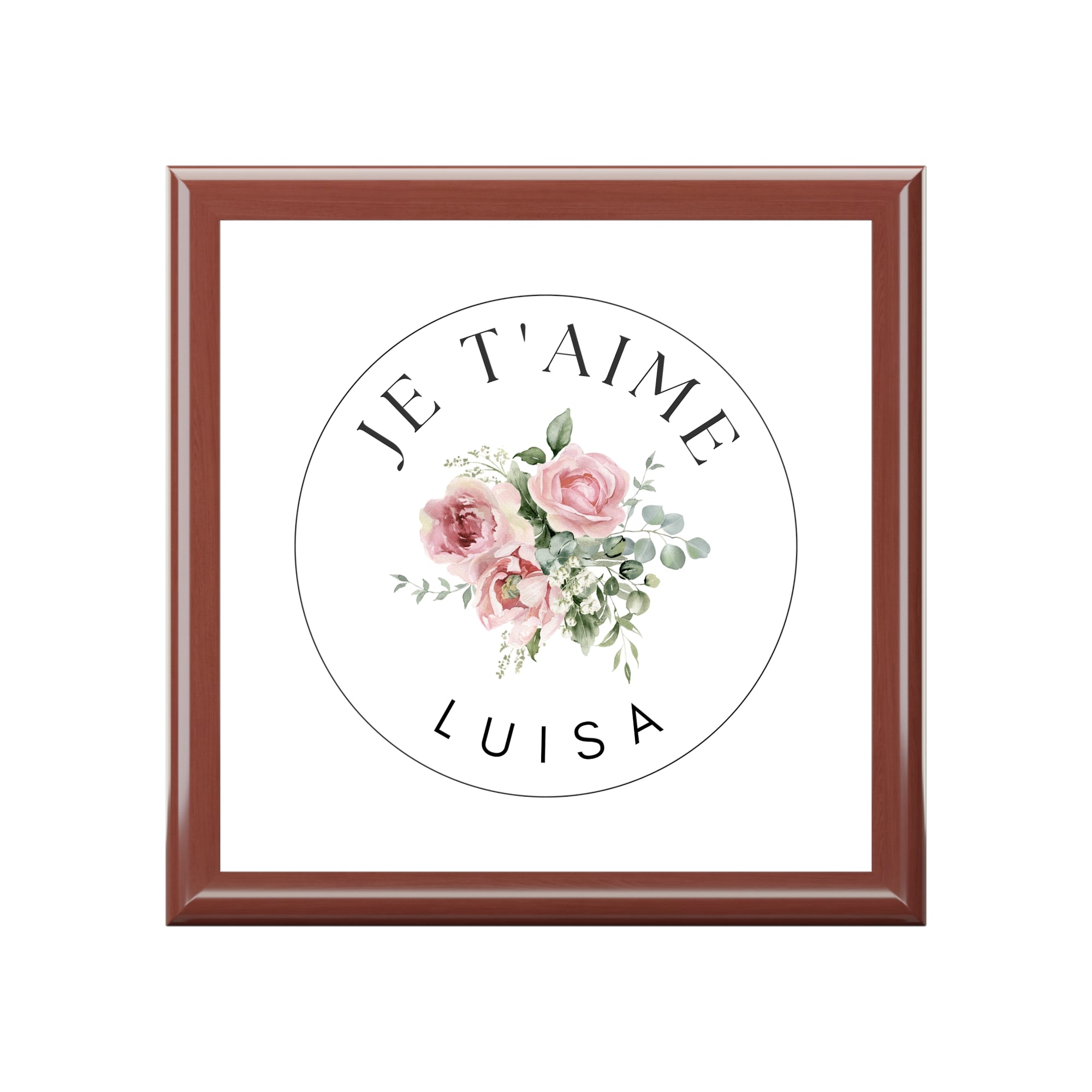 Personalized Je t'aime Wooden Jewelry Box, Custom French Keepsake Box