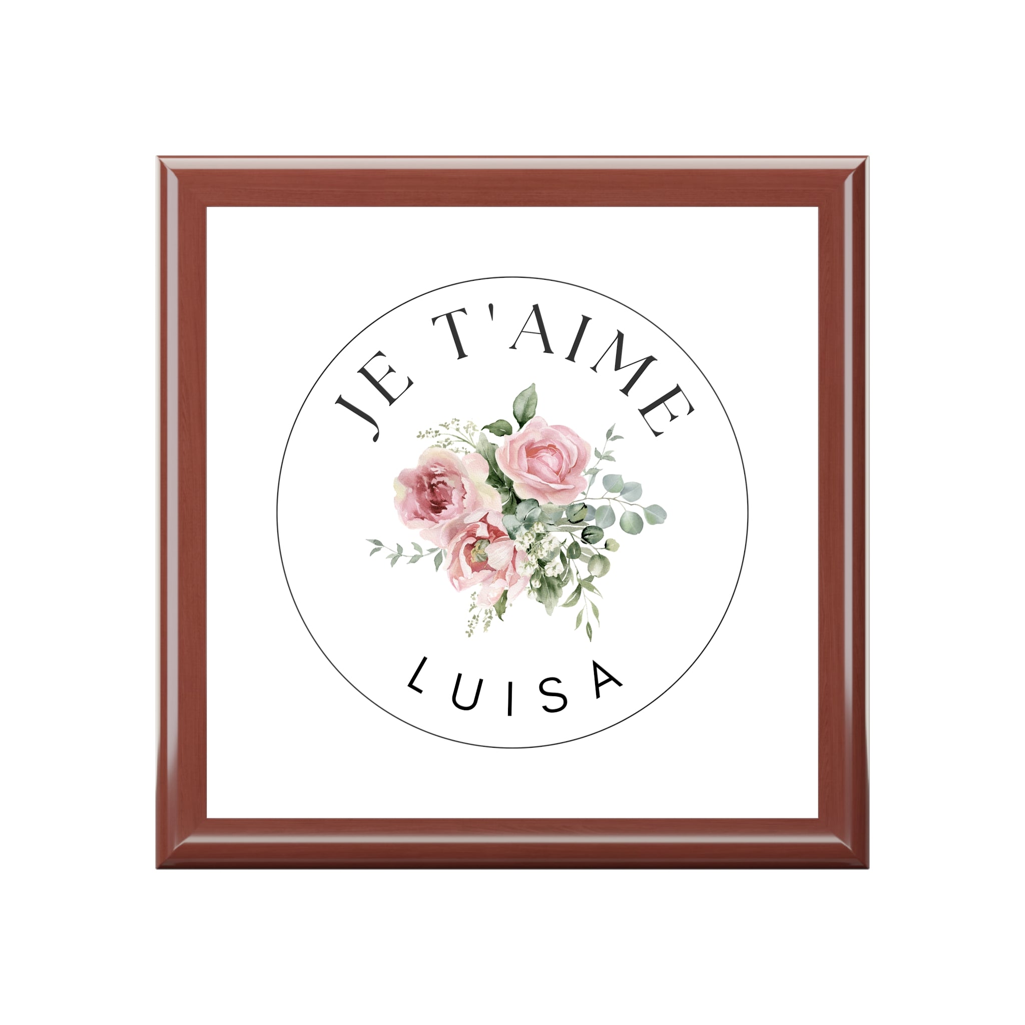 Personalized Je t'aime Wooden Jewelry Box, Custom French Keepsake Box