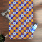 Talavera Sol Tile Pattern Rubber Yoga Mat, Mediterranean Geometric Design