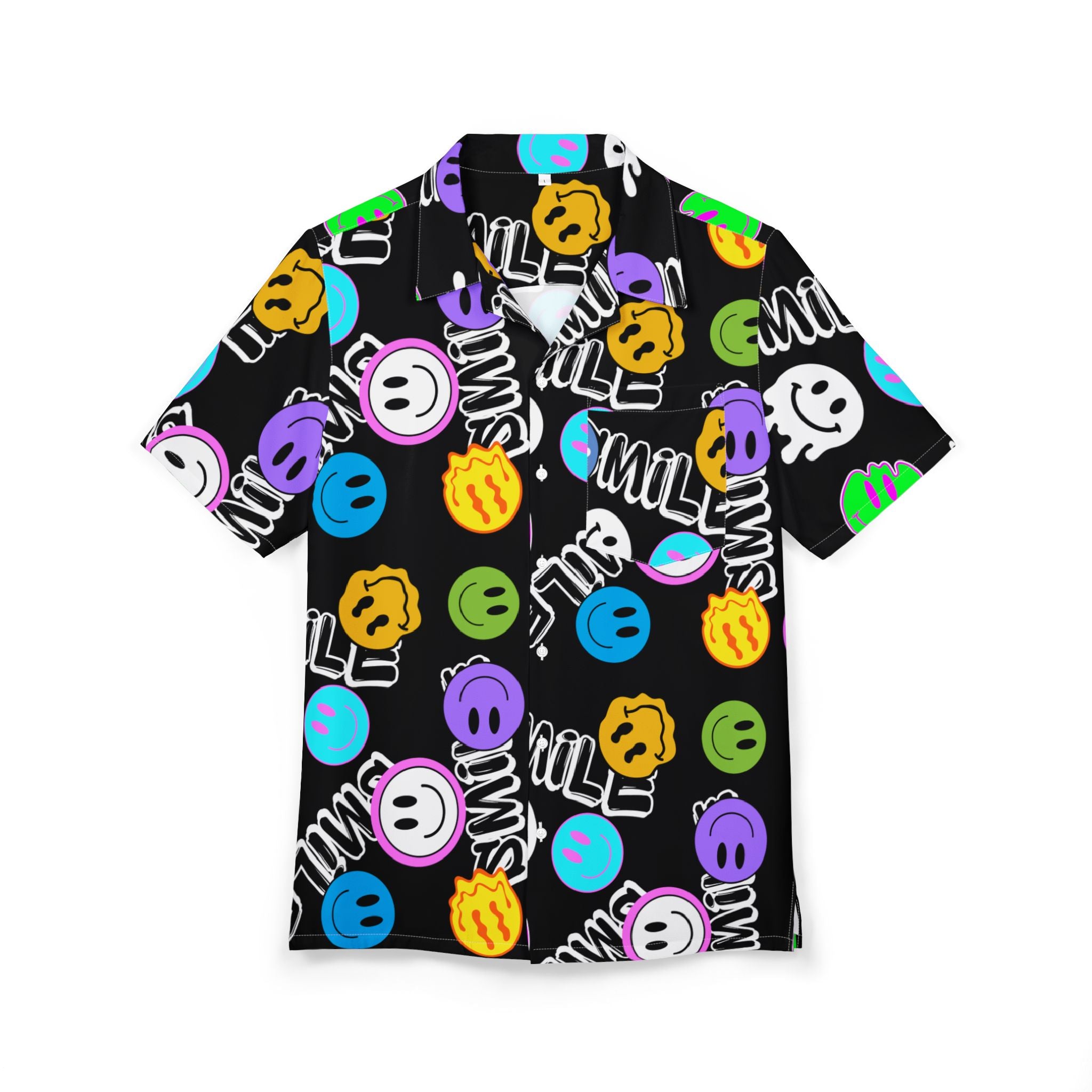Colorful trippy Smiley face Pattern Hawaiian Button-Down polo T-shirt