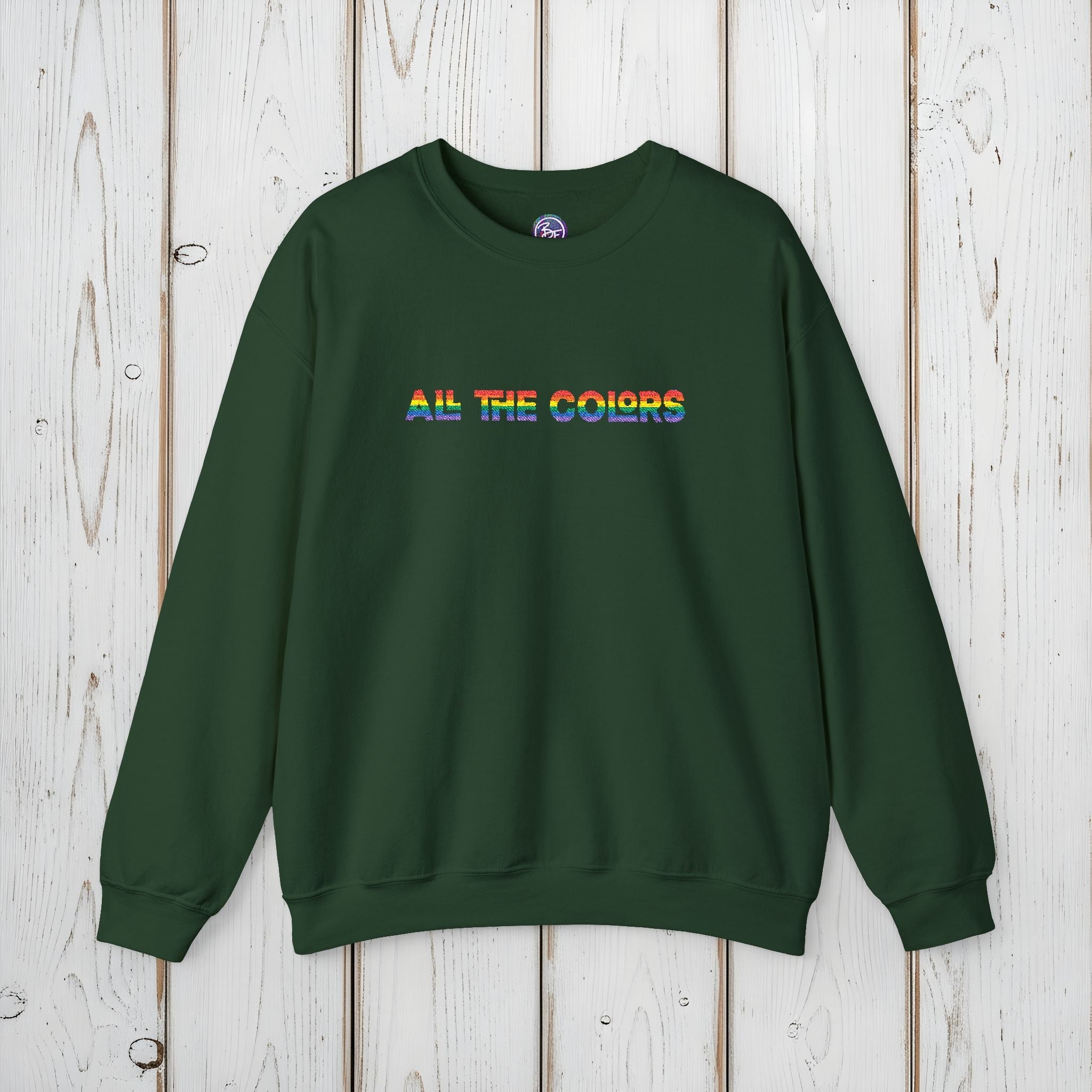 Bespattered Facade "All the Colors" Rainbow Embroidered Crewneck Sweatshirt