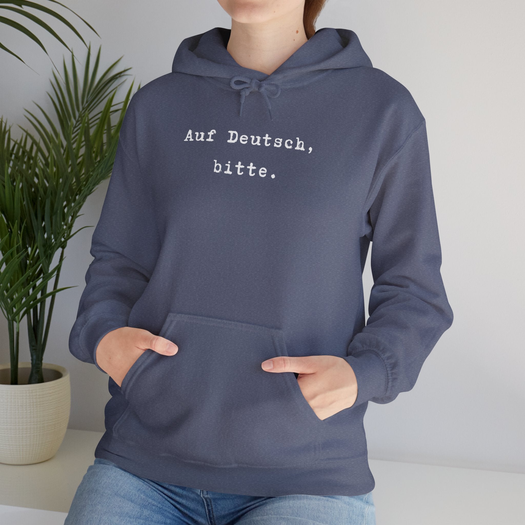 Auf Deutsch bitte Hoodie, Minimal Text Design, German Phrase Pullover