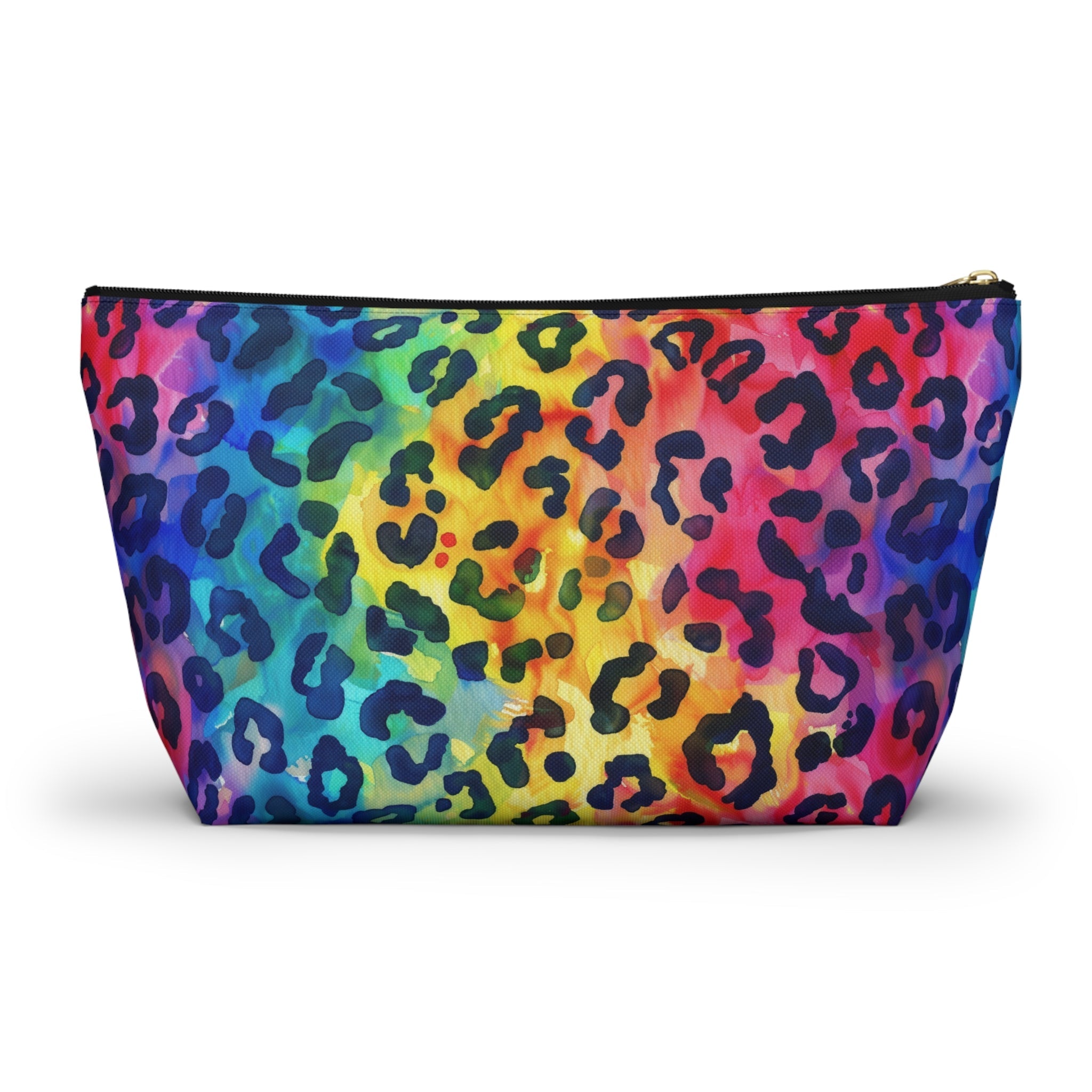 Bespattered Facade Rainbow Watercolor Leopard Accessory Pouch With T-Bottom | 2 Sizes