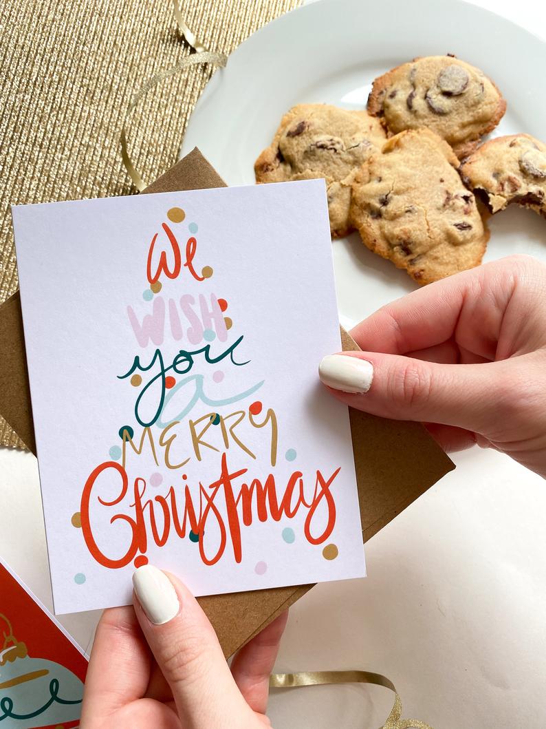 Merry Christmas Hand Lettered Christmas Tree Card