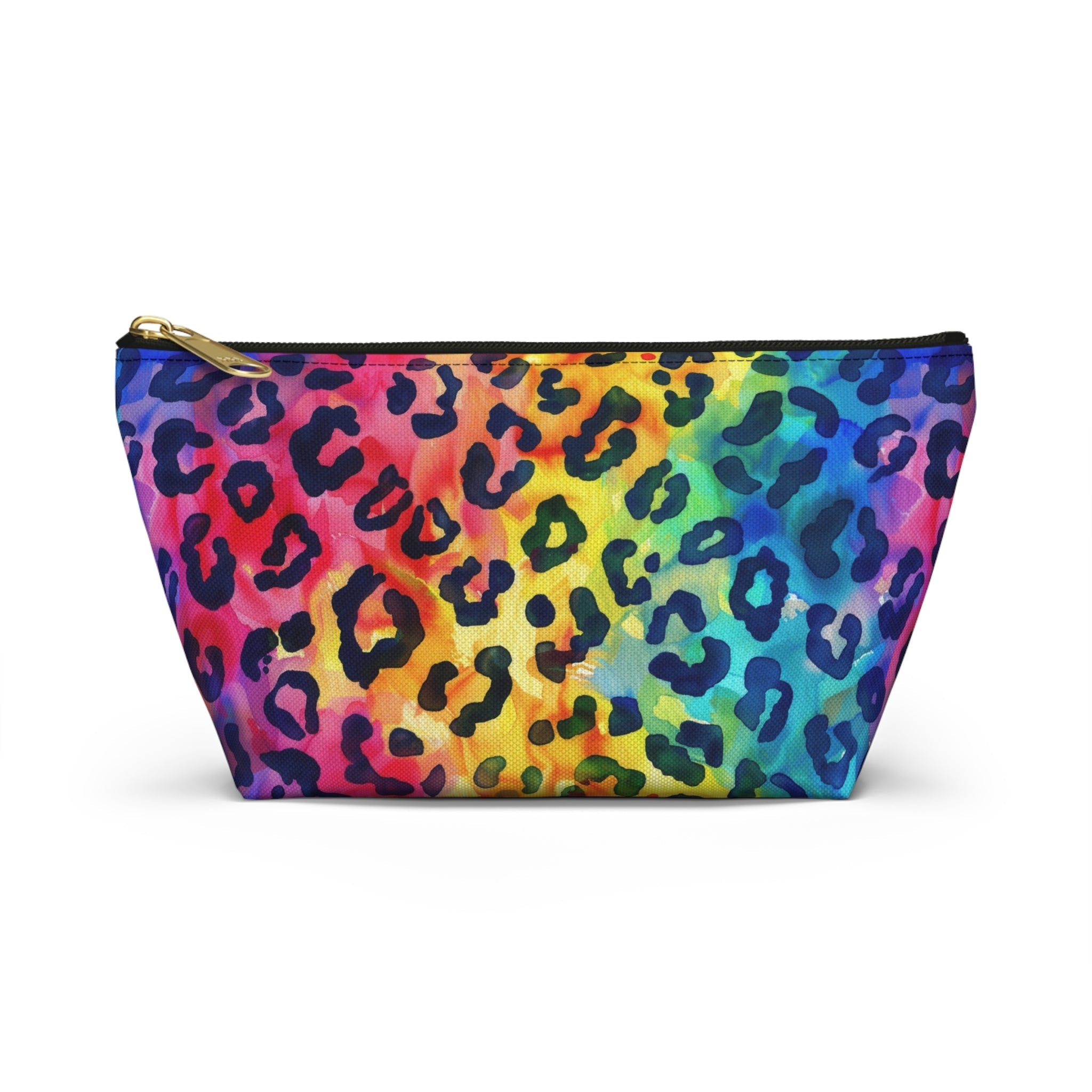 Bespattered Facade Rainbow Watercolor Leopard Accessory Pouch With T-Bottom | 2 Sizes