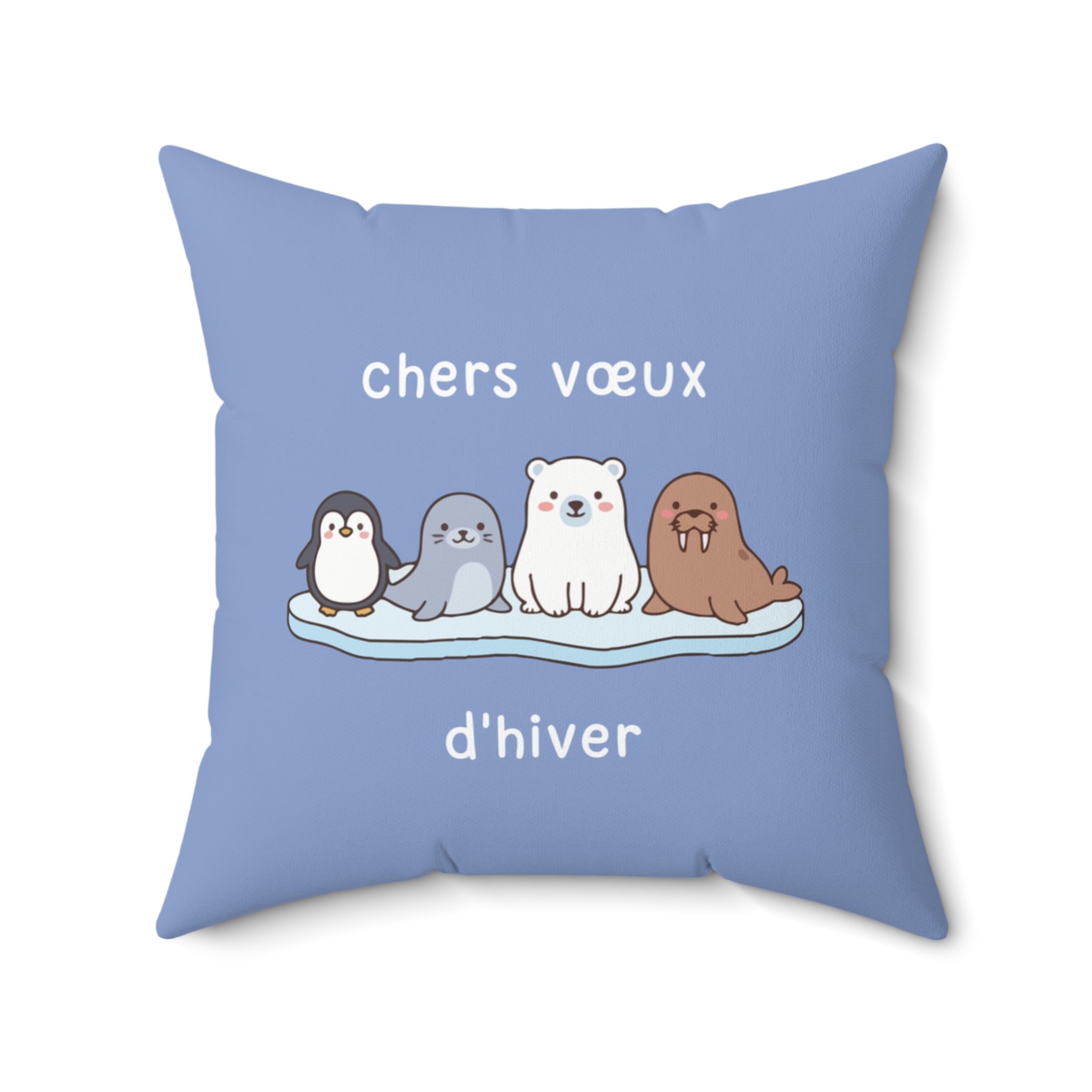 French chers vœux d'hiver Decorative Throw Winter Wishes Pillow, Cute Arctic Animals