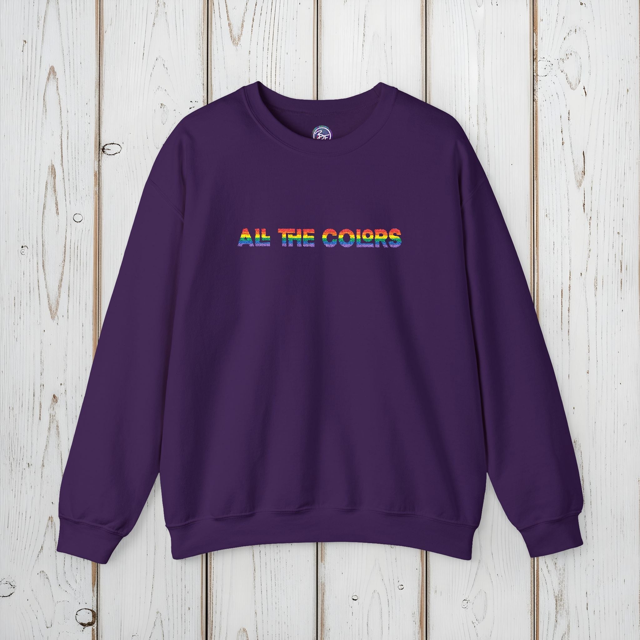 Bespattered Facade "All the Colors" Rainbow Embroidered Crewneck Sweatshirt