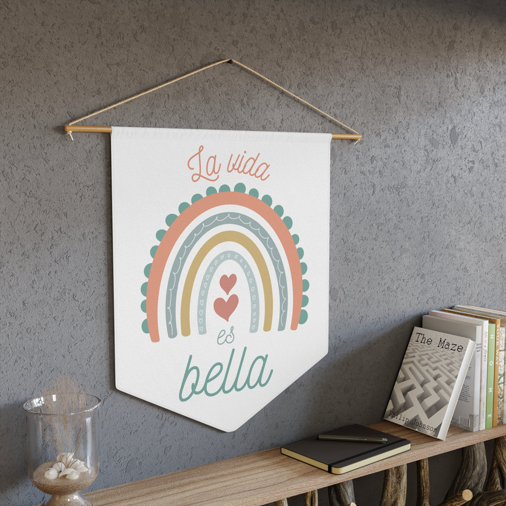 La vida es bella Spanish Rainbow Pennant Wall Art, Positive Affirmation Decor, Children's Room Wall Hanging, Gift for Spanish speakers