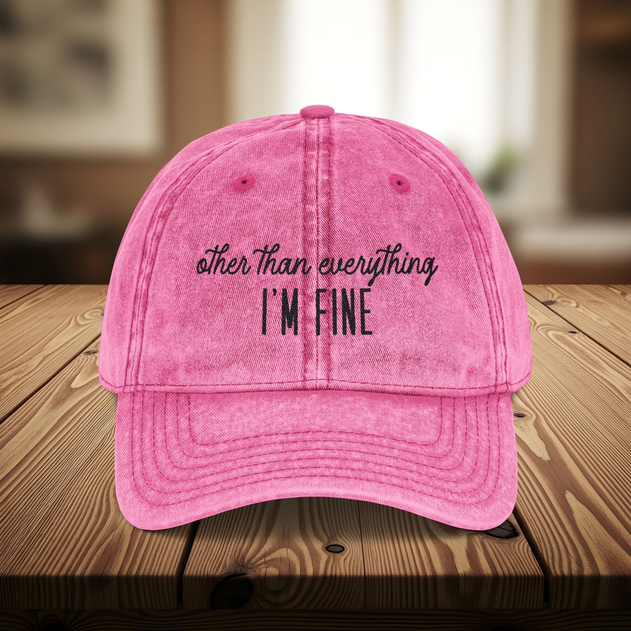 Bespattered Facade "I'm Fine" Black Embroidered Vintage Cap